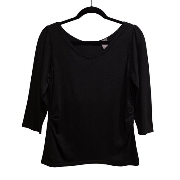 Ann Taylor Sweaters - Ann Taylor Womens Black V-Neck Long Sleeve Ruched Quarter Sleeve Sweater Top L